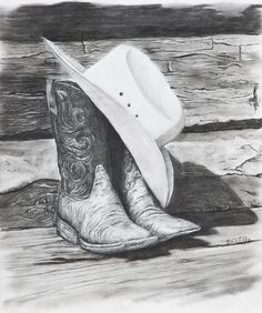 a drawing of a cowboy hat and boots