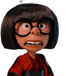 an animated woman with glasses and a red shirt