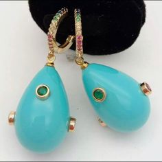 Turquoise/Gold Color Costume Tear Drop Earrings With Multicolored Stone Accents Never Worn Very Elegant Turquoise Teardrop Earrings For Party, Tear Drop Earrings, Jewelry Turquoise, Tear Drop, Turquoise Jewelry, Teardrop Earrings, Blue Gold, Gold Color, Color Blue