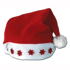 Club Pack of 12 Battery Operated Lighted Santa Hat with Red Snowflake Accents - Adult Sized Santa Claus Suit, Headpiece Accessories, Red Snowflake, Red Stockings, Battery Operated Lights, Christmas Party Supplies, Batteries Not Included, Red Felt, Christmas Costumes