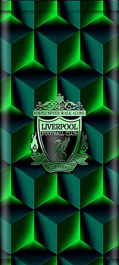 the liverpool football club logo on a green and black wallpaper background with cubes