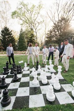 groom and groomsmen playing chess Games At Wedding Reception, Games At Wedding, Life Size Chess, Garden Party Wedding Reception, Fun Wedding Games, Party Wedding Reception, Reception Games, Wedding Games For Guests