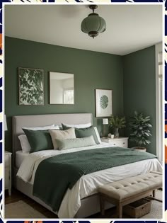 Looking to create a serene retreat in your master bedroom? Check out these 8 refreshing green decor ideas that will transform your space into a tranquil oasis. From soothing wall colors to nature-inspired accents, these tips will help you create the perfect ambiance for relaxation and rejuvenation. Discover the beauty of green master bedroom decor today! Bathroom Backsplash Ideas, Dark Green Rooms, Vintage Bedroom Decor, Decor For Bathroom