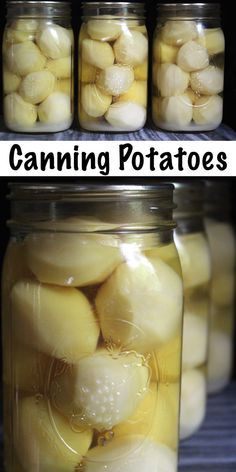 jars filled with pickled onions sitting on top of a shelf next to each other