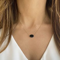 👌Genuine ONYX pendant and steling silver 925 chain Available in Rose Gold and 22k Yellow gold finish A lovely minimalist necklace with an oval pendant made from real onyx! It looks cool on its own, but you could also wear it as layered necklaces.  ✔️A few words about ONYX gemstone✔️ ONYX is the stone of HAPPINESS - STRENGTH, and SELF PROTECTION! Onyx blocks negativity and brings good fortune!! Black onyx is considered to be a very protective and grounding gemstone. It is the birthstone for Leos Elegant Black Sterling Silver Chain Necklace, Fidget Necklace, Self Protection, Hematite Necklace, Onyx Pendant, Black Onyx Necklace, Necklace Layered, Onyx Necklace, Onyx Gemstone