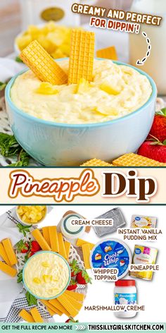 a bowl of dip with corn and cheese sticks sticking out of it