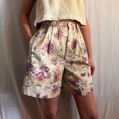 Vintage floral high waisted shorts in excellent condition! Size 8 High Waist Floral Print Summer Bottoms, High Waist Summer Bottoms With Floral Print, Floral Print Short Bottoms For Summer, High-waist Floral Print Summer Bottoms, Floral Print Short Bottoms For Spring, Vintage Style Vacation Bottoms Short Length, High Waist Floral Print Bottoms, Vintage Floral Print Bottoms For Vacation, High Waist Floral Print Bottoms For Day Out