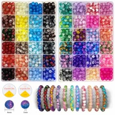 many different colors of beads are arranged in the same pattern and size, with each bead