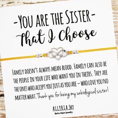 a card that says you are the sister that i choose with two hearts on it