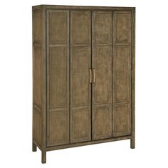 the armoire is made out of wood and has four doors on one side, two with