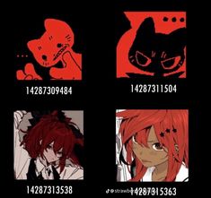 four different anime characters with red hair