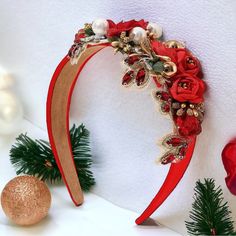 Get Ready To Dazzle This Holiday Season With Our Floral Rhinestone Headband! Handcrafted To Perfection, This Headpiece Combines The Timeless Elegance Of Vibrant Red Flowers With The Festive Sparkle Of Rhinestones. Whether You're Decked Out For A Holiday Soire Or A Cozy Family Gathering, This Headband Will Add Just The Right Amount Of Holiday Cheer To Your Ensemble. - Intricate Floral Design: Gorgeous, Detailed Flowers That Celebrate The Beauty Of The Season. - Shimmering Rhinestones: Catching Th Xmas Headbands, Fall Crown, Holiday Headpiece, Christmas Headdress, Christmas Headpiece, Christmas Headbands, Christmas Dress Up, Holiday Gift Exchange, Holiday Soiree