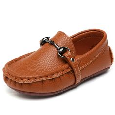 The loafer shoes fit toddlers,soft pu leather and fashionable design which boys can wear them for weddings,formal occasions.Metal buckle adds more charming factor,perfect for both dress up and casual occasions or uniform shoes.Slip on and off easily for boys,easy to clean up. Size: 3 infant.  Color: Brown.  Gender: male.  Age Group: toddler. Boat Shoes Outfit, Boat Dress, Uniform Shoes, Toddler Shoes, Leather Slip Ons, Boys Shoes, Clean Up, Toddler Boys, Loafer Shoes