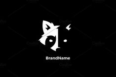 the head of a fox with an arrow in it's mouth on a black background