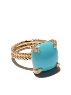 18kt yellow gold turquoise totalling 9.50 carats pavé-set diamonds totalling 0.09 carats ring: 14mm To ensure the shine and polish of your David Yurman piece, wash with a little non-bleach, soapy water and wipe clean with a soft cloth. Normal everyday use and external agents may reduce the lustre of gemstones and gold surfaces. To maintain, use specific, non-abrasive products specially meant for cleaning jewellery. Turquoise Ring Engagement 1stdibs, Luxury Turquoise Ring With Diamond Accents As A Gift, Luxury Turquoise Ring, Luxury Diamond Turquoise Ring In Elegant Style, Rose Gold And Turquoise Jewelry, Luxury Kingman Turquoise Engagement Jewelry, Luxury Kingman Turquoise Ring For Women, Stone Gold Rings Women, Luxury Elegant Kingman Turquoise Ring