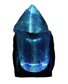 the hoodie is lit up with blue lights and water on it's side