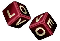 two red dices with the word love on them