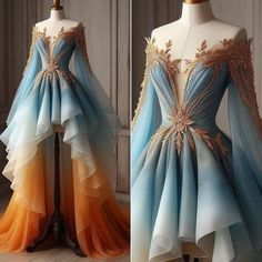 Storm Cloud Dress, Teal And Copper Dress, Air Element Dress, Prom Dress Diy, Elemental Fashion, Blue And Orange Dress, Ethereal Outfit, Earth Dress, Ombre Dresses