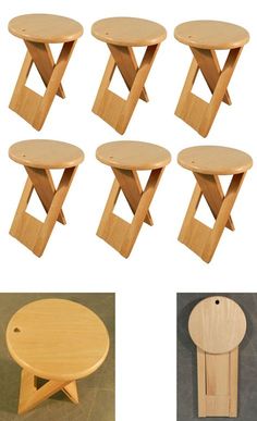 six wooden stools and one round table