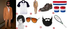 an image of men's clothing and accessories including shoes, socks, sunglasses, wigs