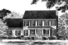 a black and white drawing of a house