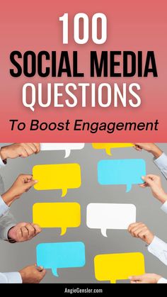 people holding speech bubbles with the words 100 social media questions to post engagement