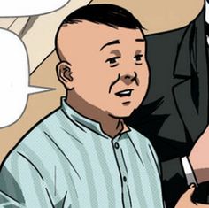 a man in a suit and tie talking to another man with speech bubbles above his head