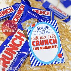 some candy bar wrappers with the words crunch on them