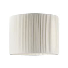 a white lamp hanging from the ceiling with pleated fabric on it's side