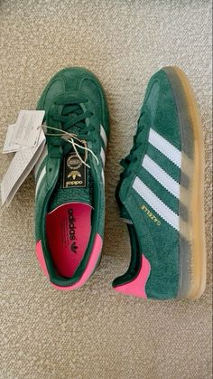 Adidas Green Gazelle, Green And Pink Gazelle, Green And Pink Adidas, Adidas Gazelle Indoor Green, Green And Pink Sambas, Adidas Gazelle Indoor Pink, Adidas Green Shoes, Adidas Indoor Gazelle, Gazelle Indoor Shoes