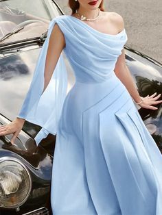 Winter Dress Wedding Guest, Wedding Dress Guest Ideas, Blue Tea Length Dress, Cocktail Dress For Women, Cocktail Dress Elegant, A Line Cocktail Dress, Outfits Dress, Elegant Dresses Classy