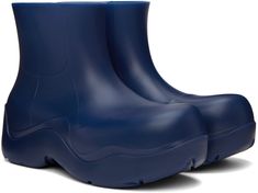 Ankle-high waterproof biodegradable rubber boots in blue. · Bonded jersey lining · Textured rubber midsole · Treaded rubber outsole Supplier color: Cruise Blue Round Toe Rain Boots, Blue Waterproof Boots For Rainy Weather, Blue Weatherproof Boots For Rainy Weather, Weatherproof Blue Boots For Rainy Weather, Puddle Boots, Line Texture, Rubber Boots, Bottega Veneta, Rubber Rain Boots