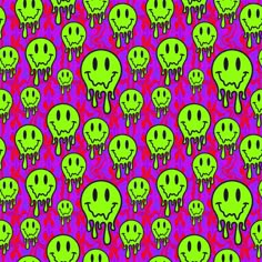 green and pink skulls on purple background