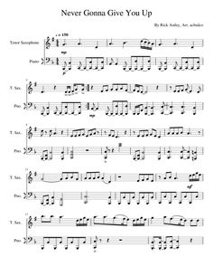 sheet music with the words never give you up