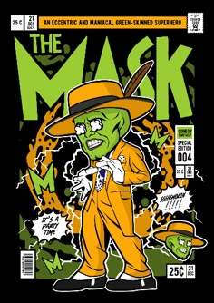 the mask comic book cover with an image of a man in orange suit and hat