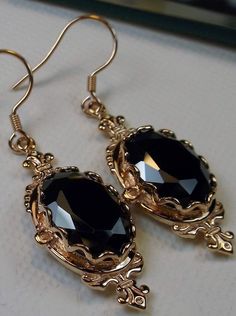 Rose Gold Black Onyx or Black Cubic Zirconia (CZ) earrings, Victorian Jewelry Classic Onyx Jewelry For Party, Elegant Black Enamel Drop Earrings, Black Gold-plated Earrings For Formal Occasions, Formal Black Gold-plated Earrings, Black Gold-plated Drop Earrings, Elegant Rose Gold Jewelry With Black Enamel, Black Oval Jewelry For Party, Rose Gold Gemstone Jewelry For Evening, Elegant Black Jewelry With Jewels