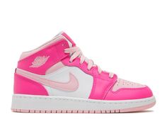 Air Jordan 1 Mid GS 'Fierce Pink' - Air Jordan - FD8780 116 - white/medium soft pink/fierce pink | Flight Club Wallpaper Nike, Jordan Swag, Nike Custom, Pink Aurora, Pink Jordans, Decals Codes, Trendy Shoes Sneakers, Bloxburg Decals, Preppy Shoes