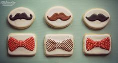 decorated cookies with mustaches and bow ties on them