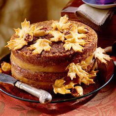 a cake sitting on top of a glass plate