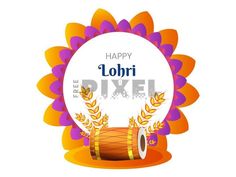 Happy Lohri Text On Mandala Frame With Wheat Ears And Dhol Instrument Illustration. #Lohri #celebration #culture #enjoy #worship #prosperity Instrument Illustration, Wheat