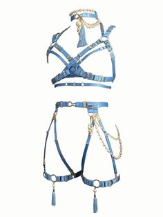 Female Harness, Body Harness Outfits, Leg Garters, Silly Clothes, Harness Fashion, Art Outfit, Garter Set, Body Harness, Wrist Cuffs