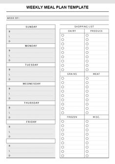 the printable meal planner is shown in black and white