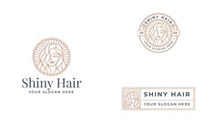 the logo for shiny hair is shown in three different colors and shapes, including gold