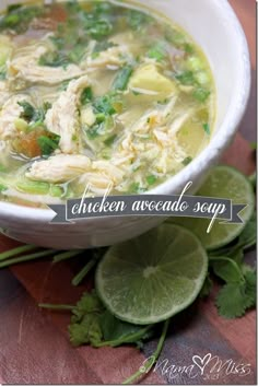 chicken avocado soup in the crockpot with limes and cilantro