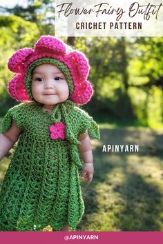 Crochet pattern, baby Halloween costume, baby fairy dress Flower Fairy Outfit, Crochet Baby Halloween, Halloween Costume Crochet, Halloween Costume Girl, Crochet Halloween Costume, Crochet Pour Halloween, Crochet Baby Costumes, Crochet Costumes, Baby Kostüm