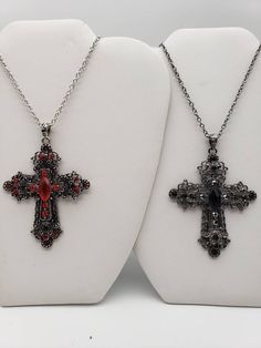 Cross necklace in red. Cross necklace in black. Red Gothic Cross Necklace, Red Cross Necklace, Gothic Cross Necklace, Very Small Wedding, Black Cross Necklace, Victorian Accessories, Gothic Cross, Gothic Crosses, Red Or Black