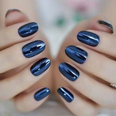 Metallic Dark Blue Chrome Press On Nails medium short Mirror Shiny Goth Fast | eBay Manicure Tips, Shiny Nails, Blue Nail, Metallic Nails, Nail Forms, Nailed It, Nail Art Hacks, روتين العناية بالبشرة, Manicure E Pedicure