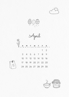 an image of a calendar with the word april written in cursive writing on it