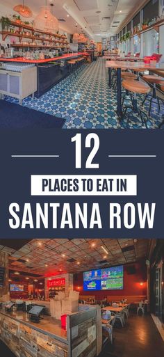 photos of two featured restaurants in Santana Row plus text 12 places to eat in Santana Row Santana Row San Jose, San Francisco Road Trip, Santana Row, Sunset Dinner, California Restaurants, Texas Vacations, Utah Travel