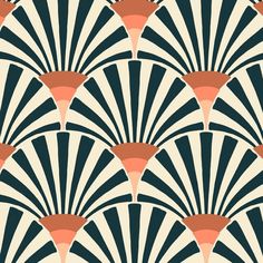 an art deco style fan pattern in black and white with orange accents on the sides